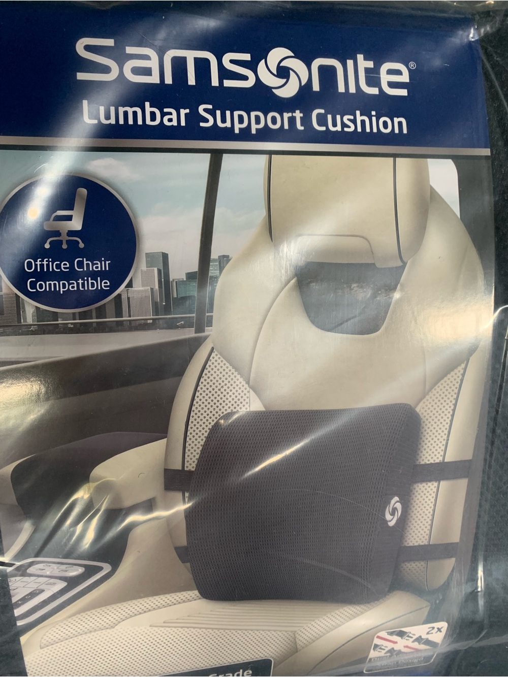 Samsonite Black Lumbar Support Cushion for Office Chairs
